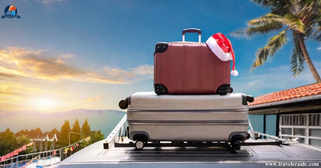 Happy Holidays for luggage on roof rack!