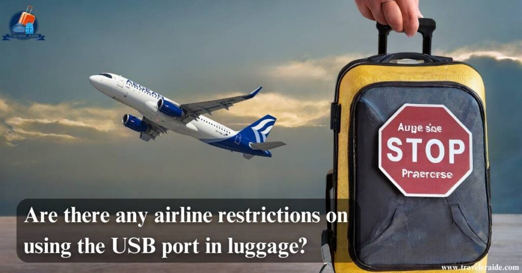 Are there any airline restrictions on using the USB port in luggage