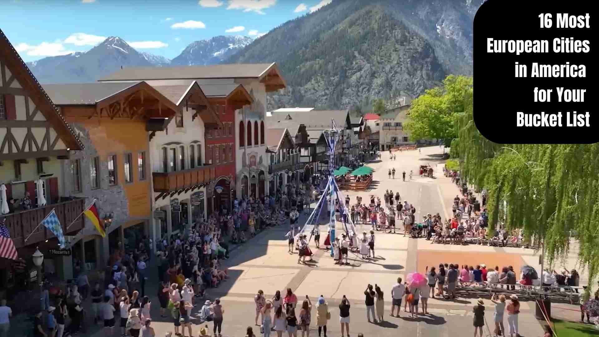 Scenic American town with European-style architecture, cobblestone streets, and old-world charm.