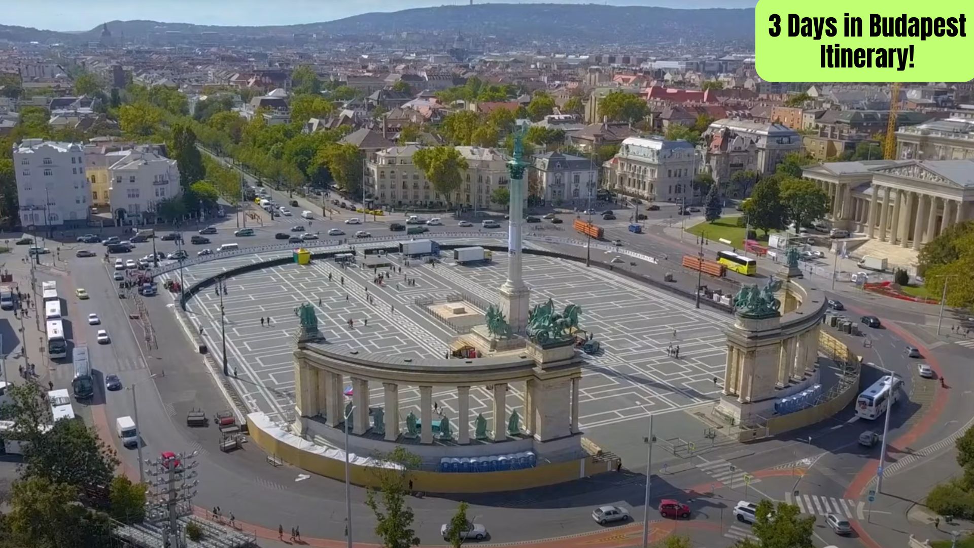 “Illustrated itinerary for spending 3 days in Budapest, featuring landmarks like the Parliament, Buda Castle, thermal baths, and Danube river views.”