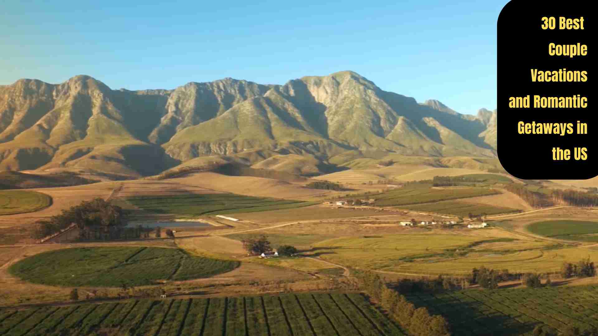Scenic collage showcasing top romantic destinations in the US for couples, featuring beach sunsets, mountain retreats, cozy inns, vineyards, and charming historic towns ideal for couple vacations and romantic getaways.