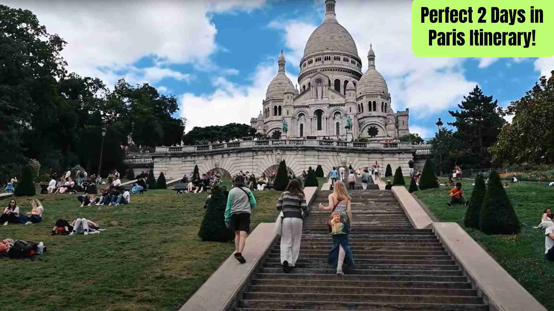 A detailed 2-day Paris itinerary highlighting iconic landmarks like the Eiffel Tower, Louvre, Montmartre, and Seine River walks.