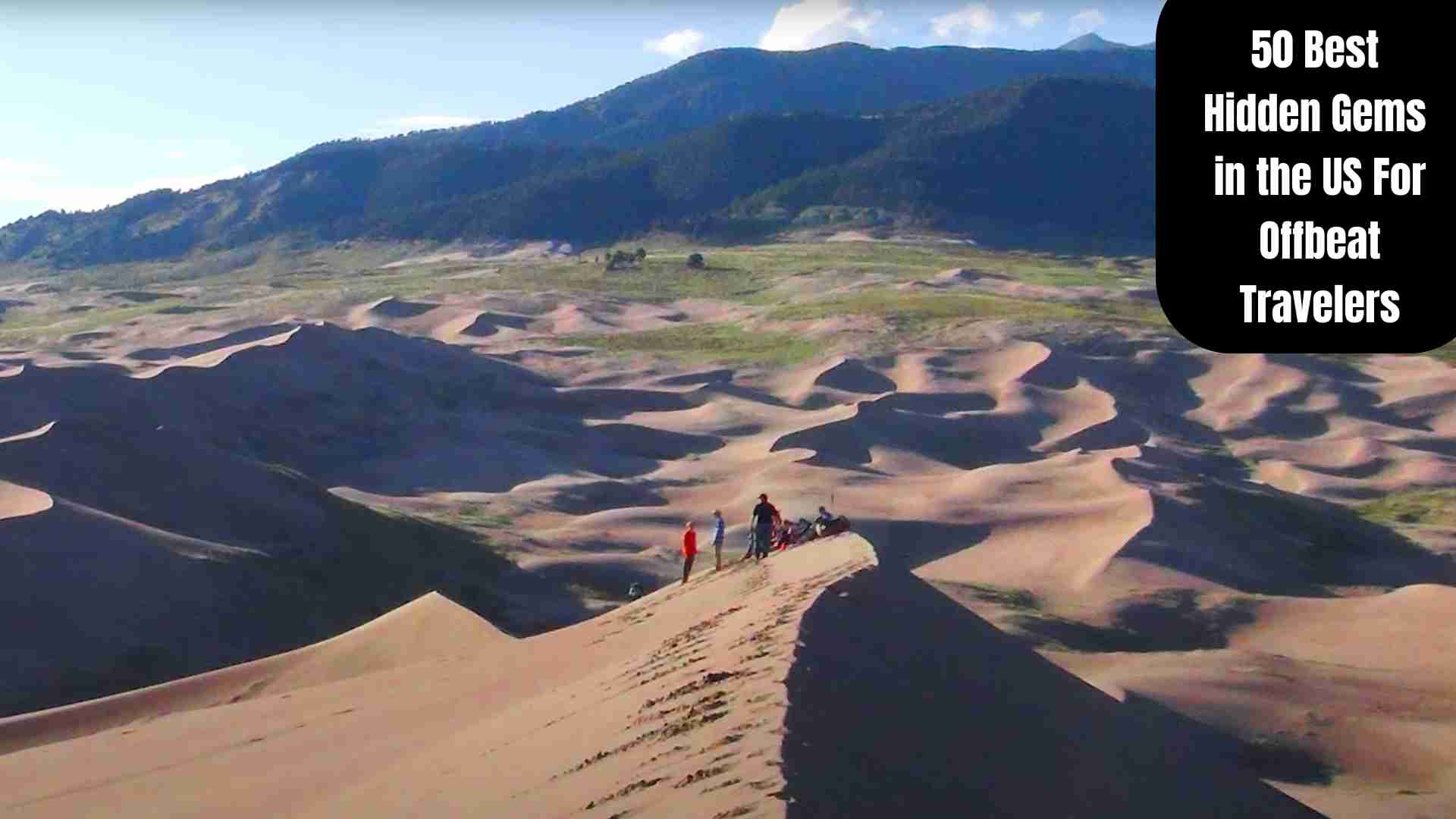 A collage showcasing 50 hidden gem destinations in the US featuring secluded beaches, quiet mountain trails, colorful small towns, and breathtaking natural landscapes ideal for adventurous travelers.