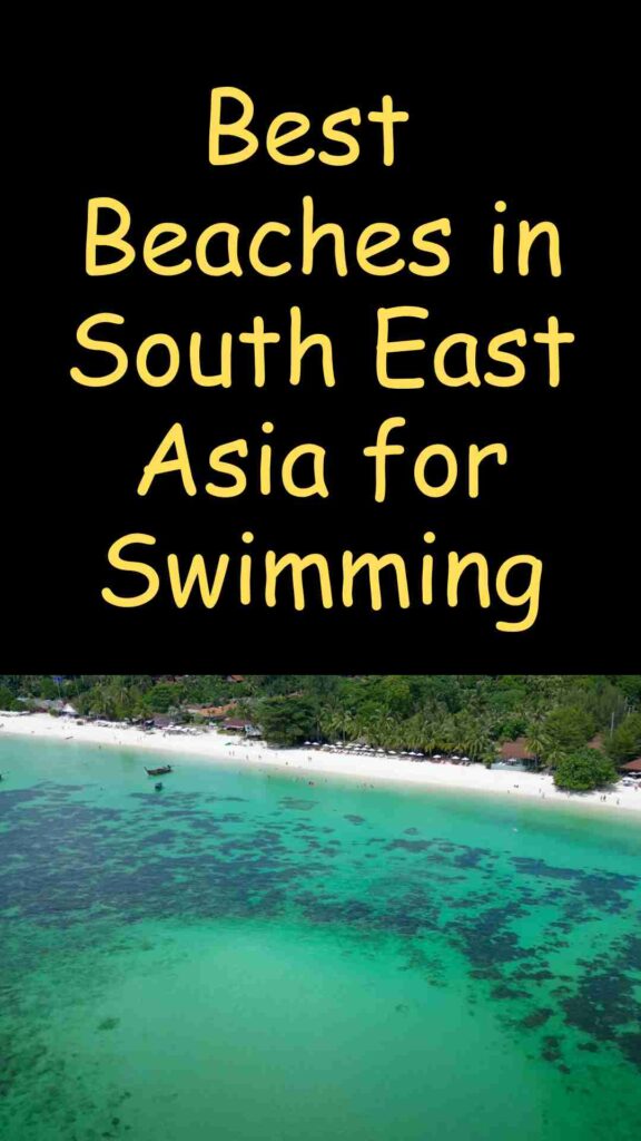 A serene tropical beach in Southeast Asia with calm turquoise waters, soft white sand, and clear skies, perfect for swimming and relaxing by the sea.