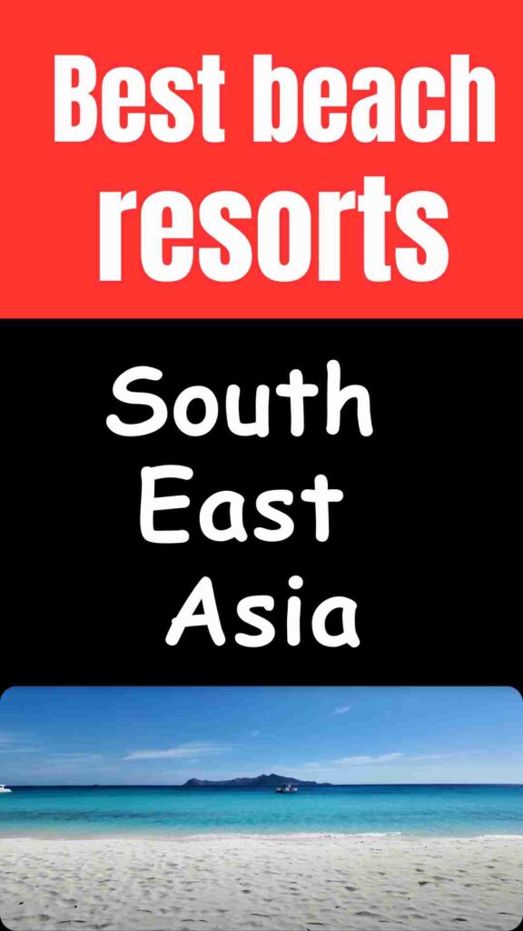 A scenic tropical beach in Southeast Asia during January, with clear blue skies, calm turquoise water, and palm trees swaying in the breeze — ideal winter escape.