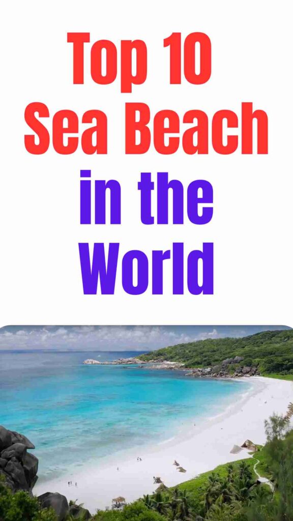 Scenic view of the world’s top 10 sea beaches, featuring crystal-clear waters, soft white sands, and iconic coastlines from Bora Bora, Greece, Australia, and beyond.