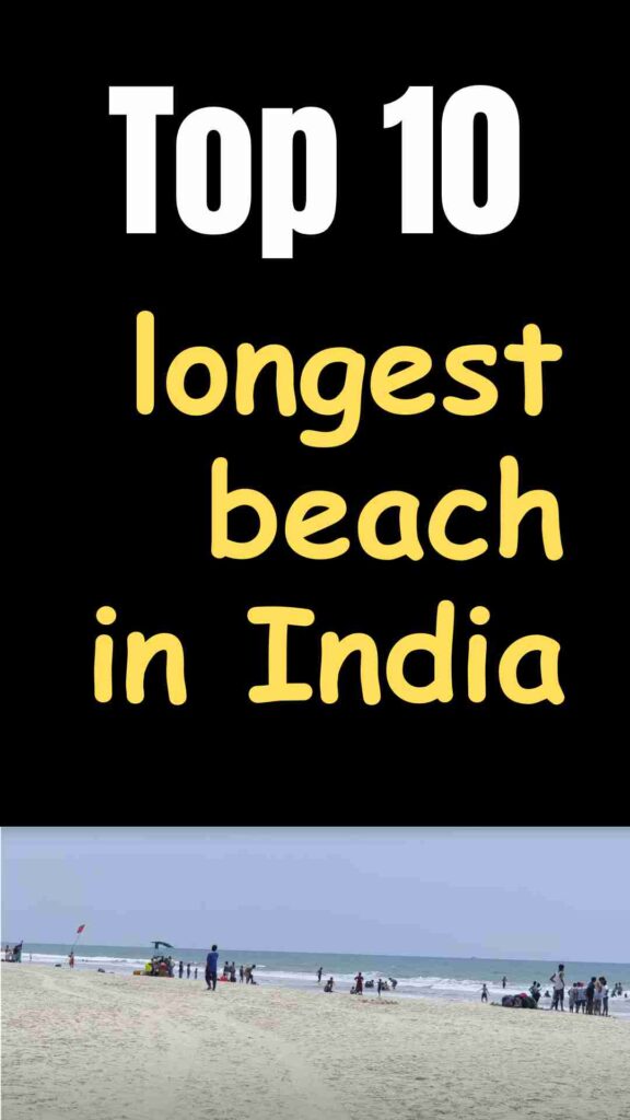 Aerial view of one of the top 10 longest beaches in India, featuring expansive sandy shoreline meeting the blue ocean under a clear sky.