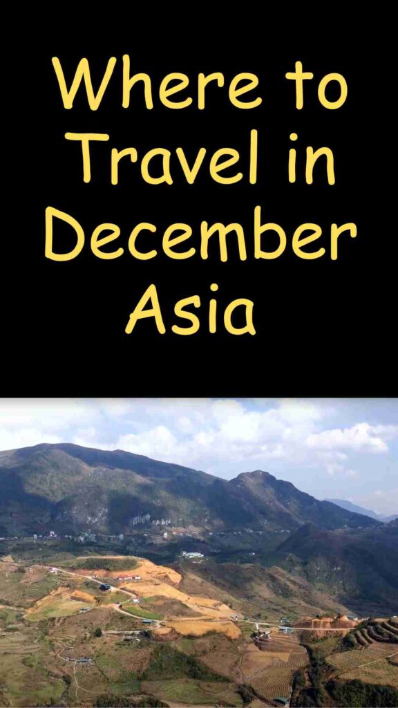 Map of Asia highlighting popular travel destinations for December, showcasing diverse climates and cultural spots perfect for winter trips