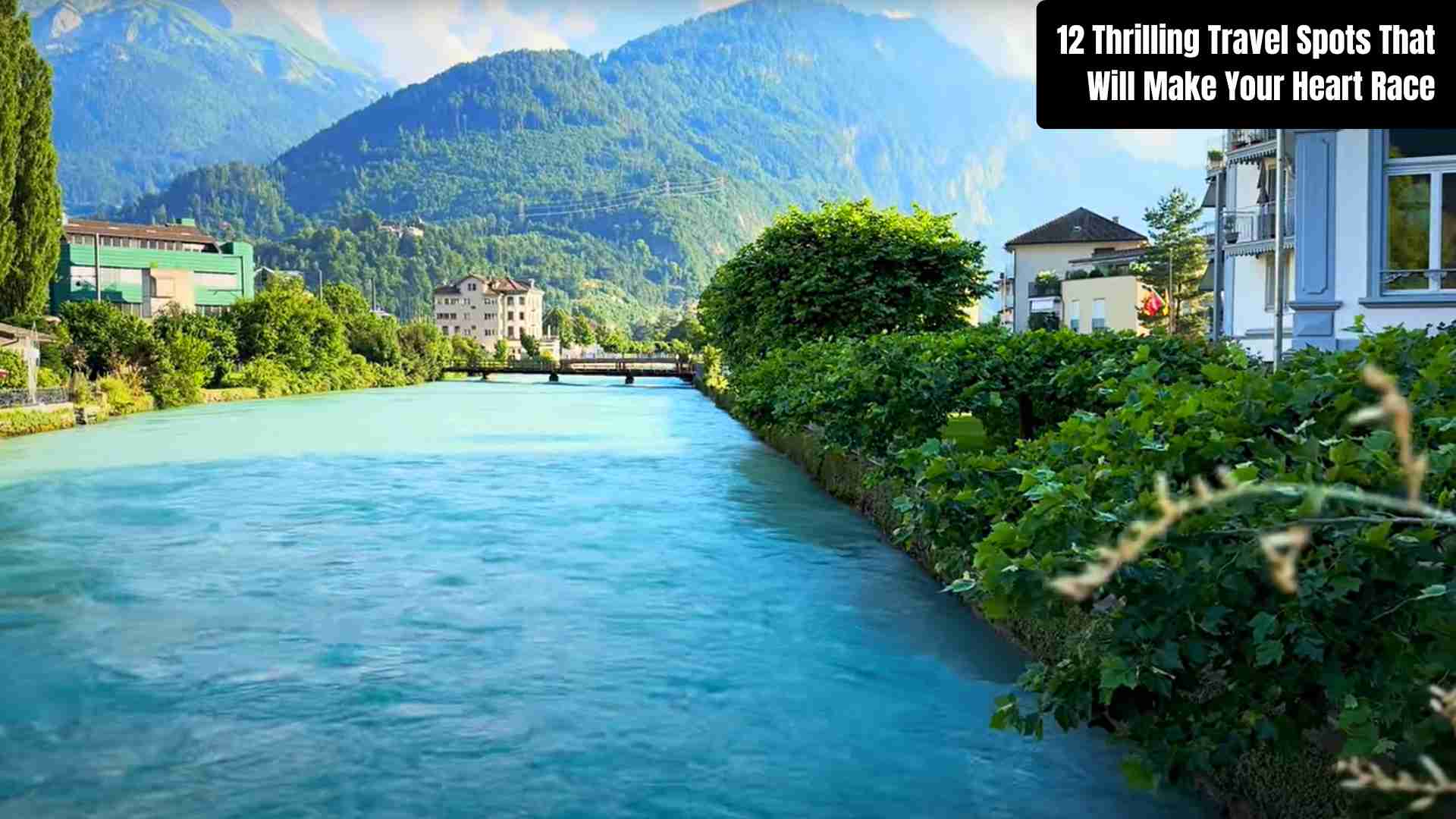 Collage of 12 thrilling travel destinations including Queenstown’s mountains, Interlaken’s lakes, Moab’s red rocks, Victoria Falls, Patagonia’s Torres del Paine, Cape Town cliffs, Mount Huashan planks, Icelandic glaciers, Dubai desert, Belize Blue Hole, Nepal Himalayas, and Norway’s Lofoten Islands, showcasing adventurous activities like skydiving, bungee jumping, paragliding, and hiking.