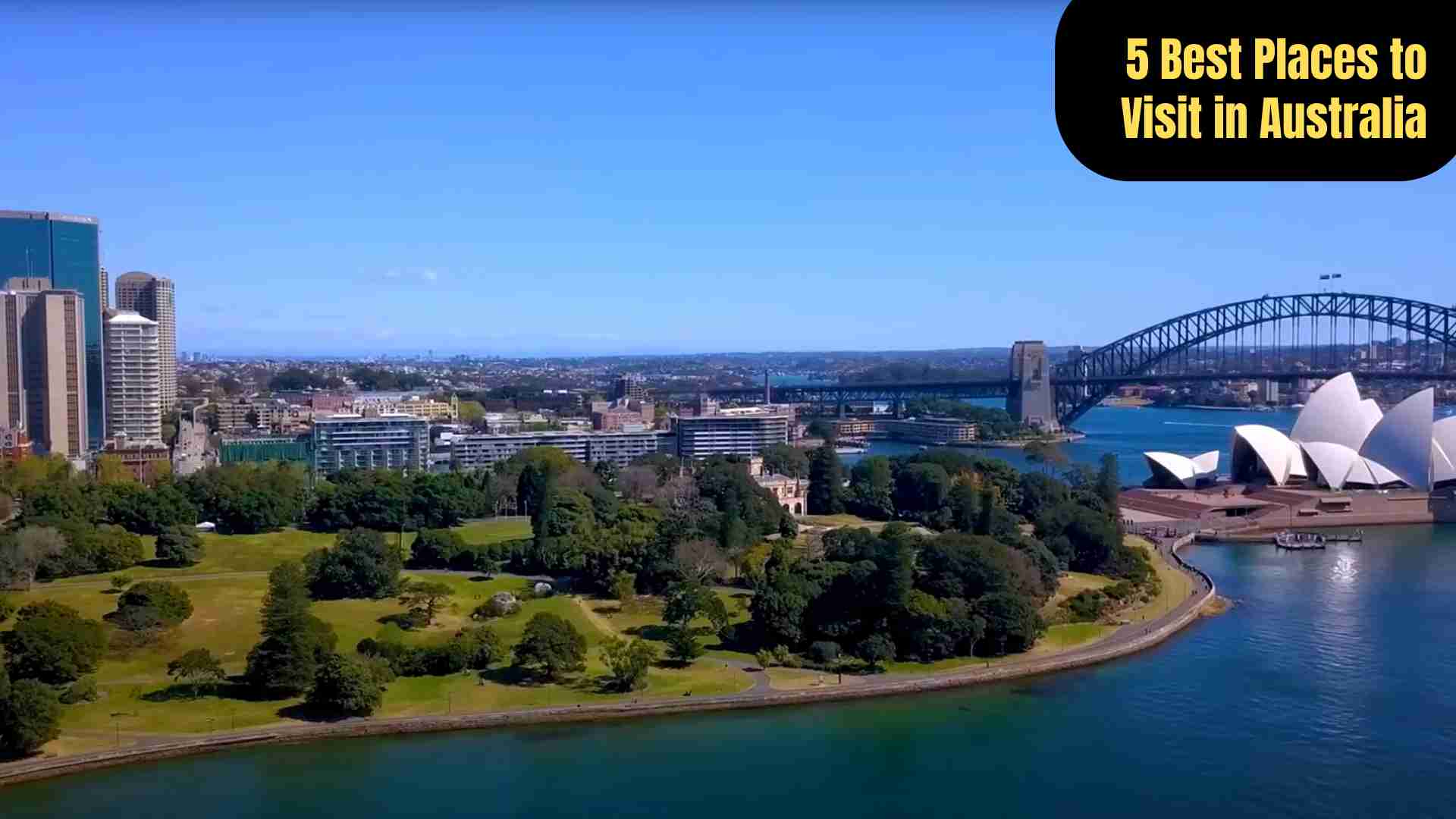 A collage showcasing the 5 best places to visit in Australia: Sydney’s iconic Opera House and Harbour Bridge, Melbourne’s colorful laneways and cultural landmarks, the vibrant coral reefs of the Great Barrier Reef, the majestic Uluru rock formation in the Red Centre, and Tasmania’s wild landscapes with mountains, forests, and coastline. Each destination highlights Australia’s diverse natural beauty, urban life, and cultural richness.