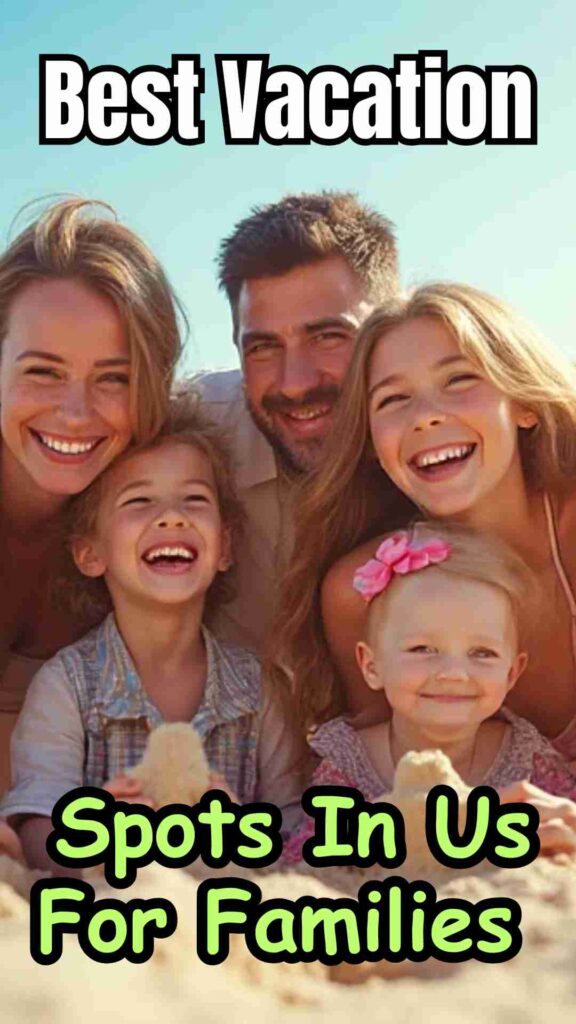 "Family enjoying a U.S. vacation with kids on a roller coaster in Orlando, parents exploring a national park, and building sandcastles on a sunny beach, highlighting fun and adventure for all ages."