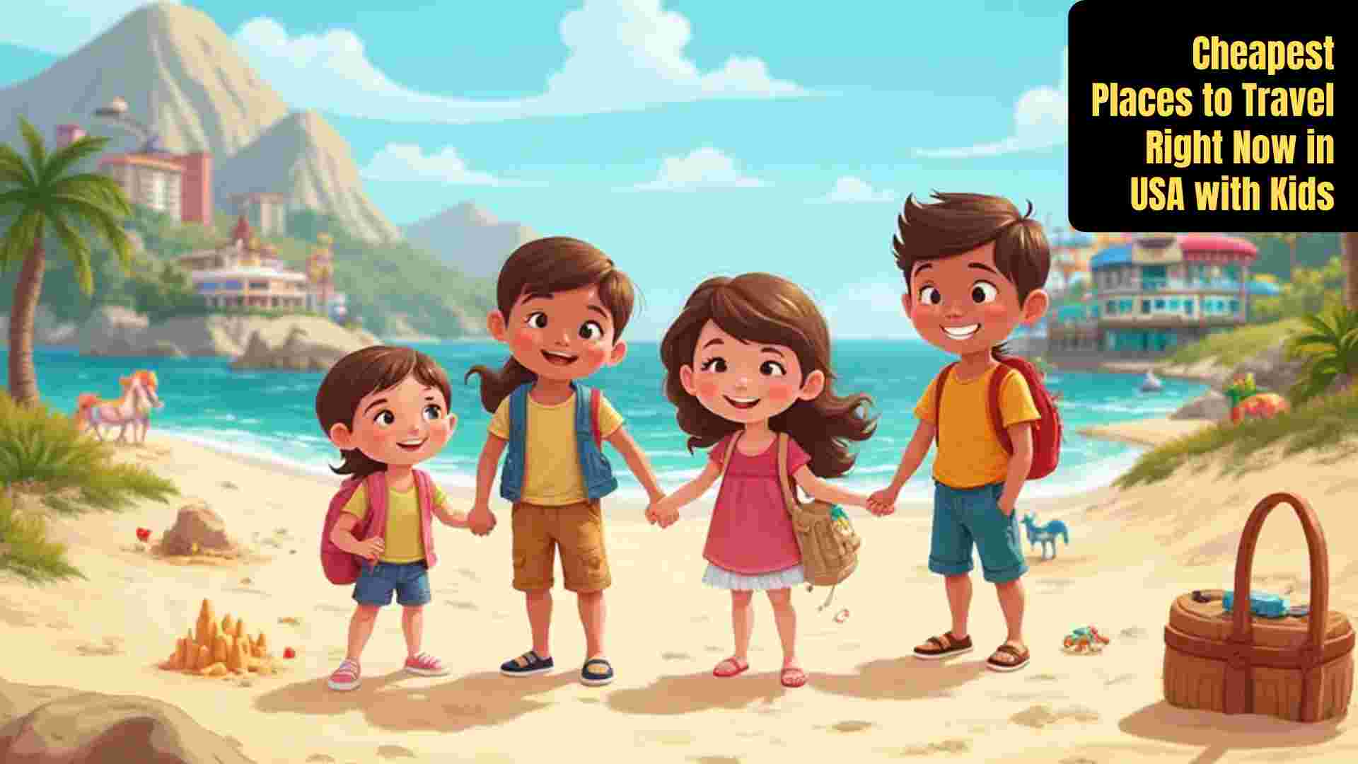 Cheapest places to travel in the USA with kids, featuring family-friendly beaches, parks, and budget-friendly activities in San Diego, Asheville, Branson, and Outer Banks.