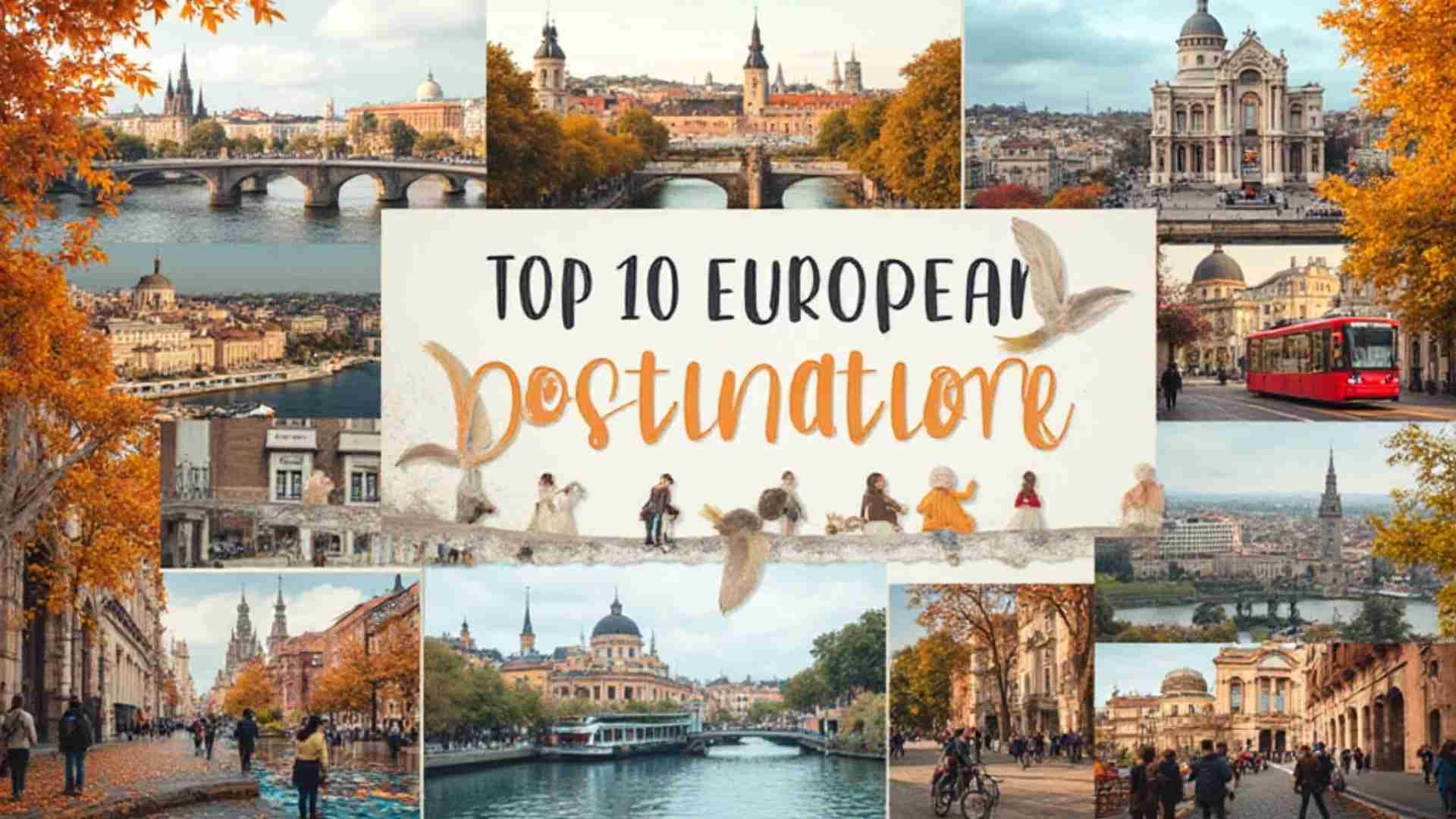 Top 10 European travel destinations in November featuring Prague, Seville, Lisbon, Dubrovnik, Rome, Vienna, Amsterdam, Edinburgh, Granada, and Bruges for autumn sightseeing and cozy experiences.