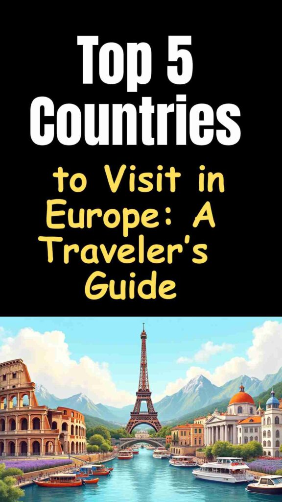 "Top 5 European travel destinations: Italy, France, Spain, Greece, and Switzerland with iconic landmarks and scenic landscapes."