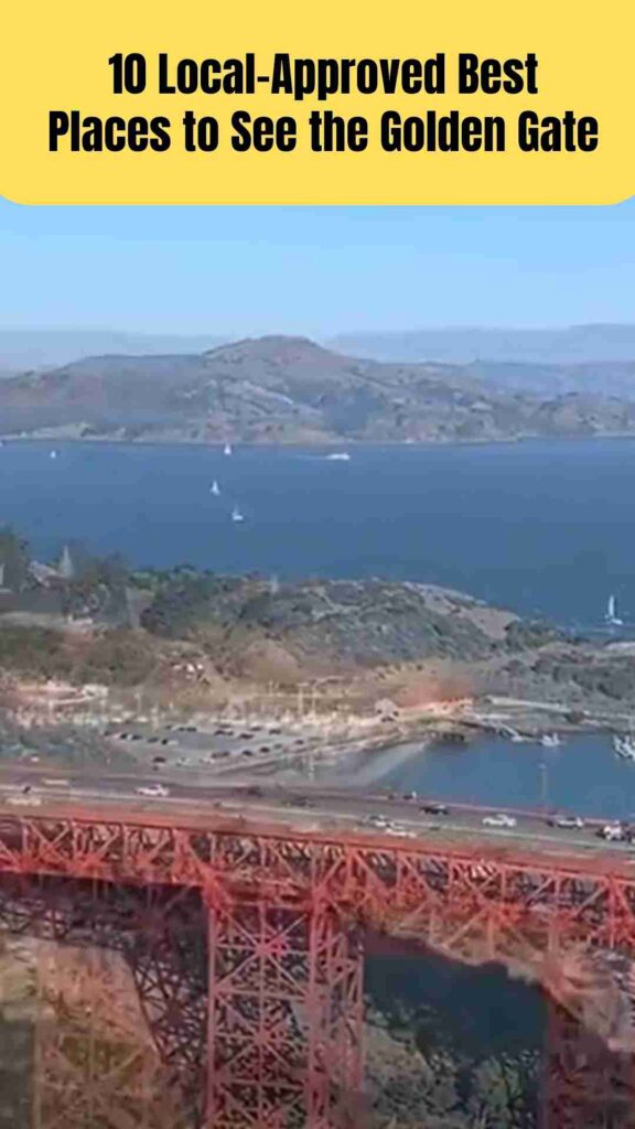Golden Gate Bridge with its orange towers stretching over blue waters and fog, viewed from scenic local spots in San Francisco.

