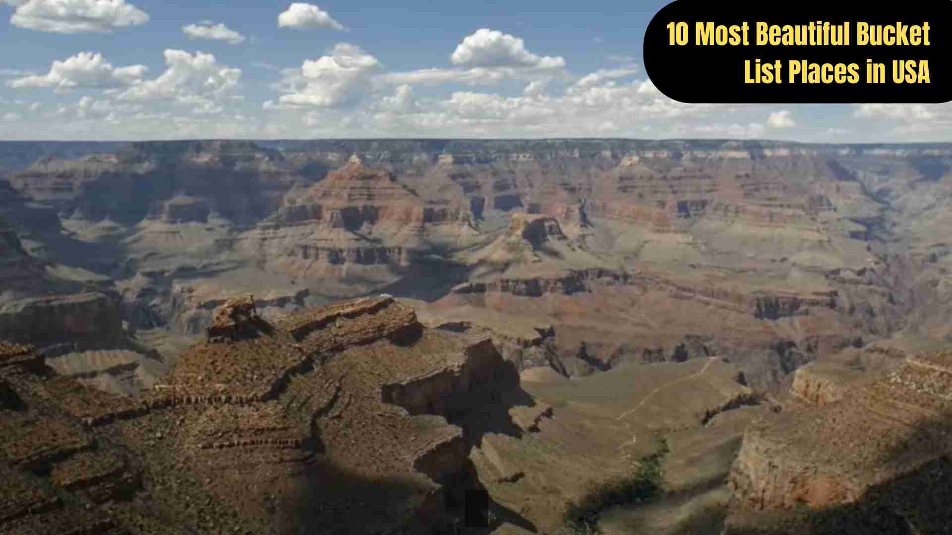 10 most beautiful bucket list places in the USA including Grand Canyon, Yellowstone, Maui, Glacier National Park, Antelope Canyon, Acadia, Key West, Sedona, Lake Tahoe, and Niagara Falls."
