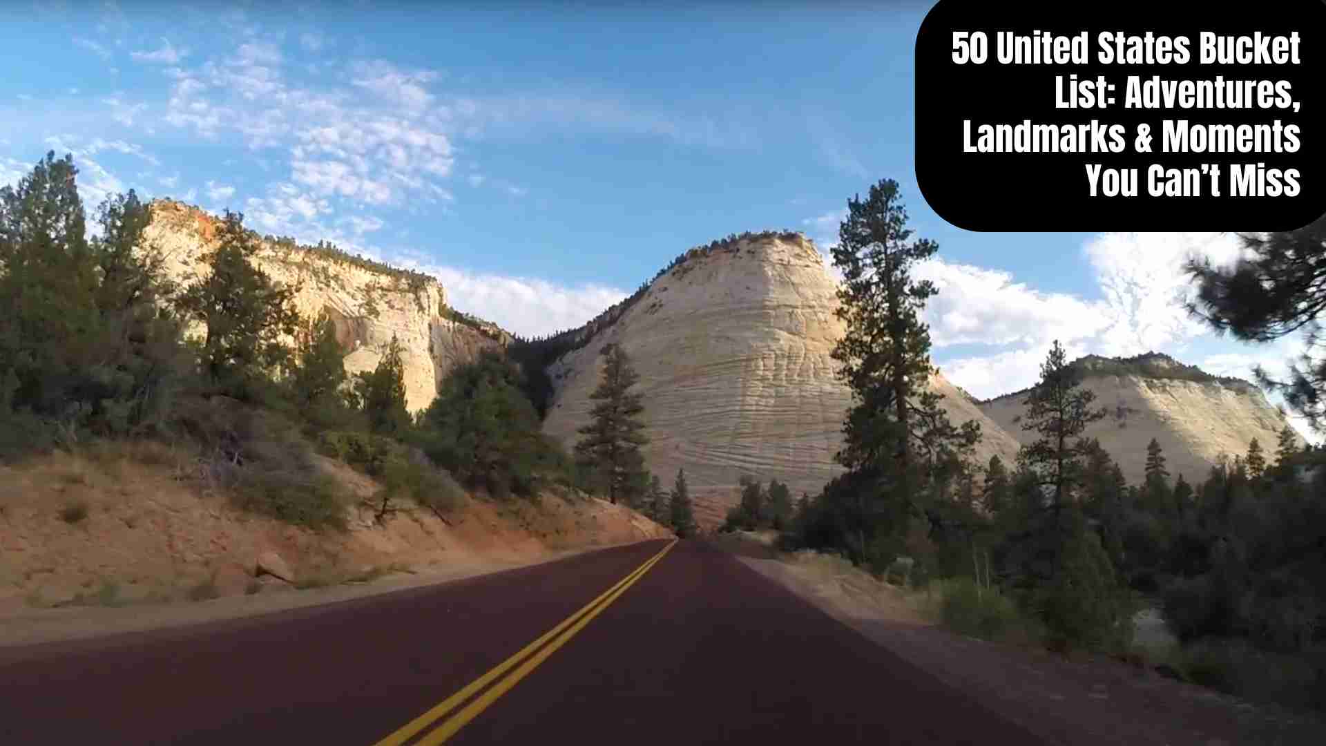 "Collage of top U.S. bucket list destinations showing landmarks, national parks, scenic road trips, and cultural experiences across all 50 states, including the Grand Canyon, Pacific Coast Highway, New York City, Yellowstone, and Hawaiian beaches."