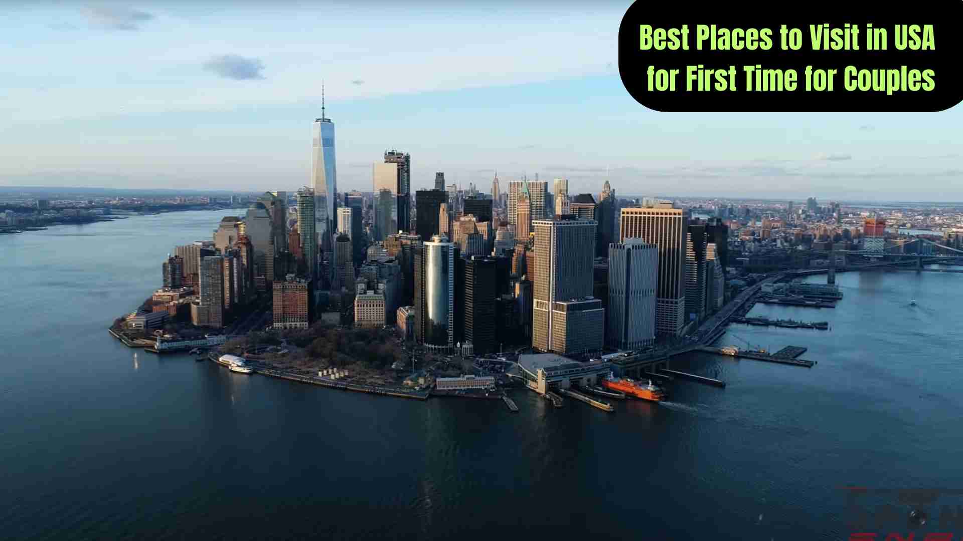 A romantic travel collage showing top U.S. destinations for couples, including New York City skyline, Napa Valley vineyards, Maui beaches, and Sedona red rocks, with couples enjoying scenic views, sunsets, and cozy moments together.
