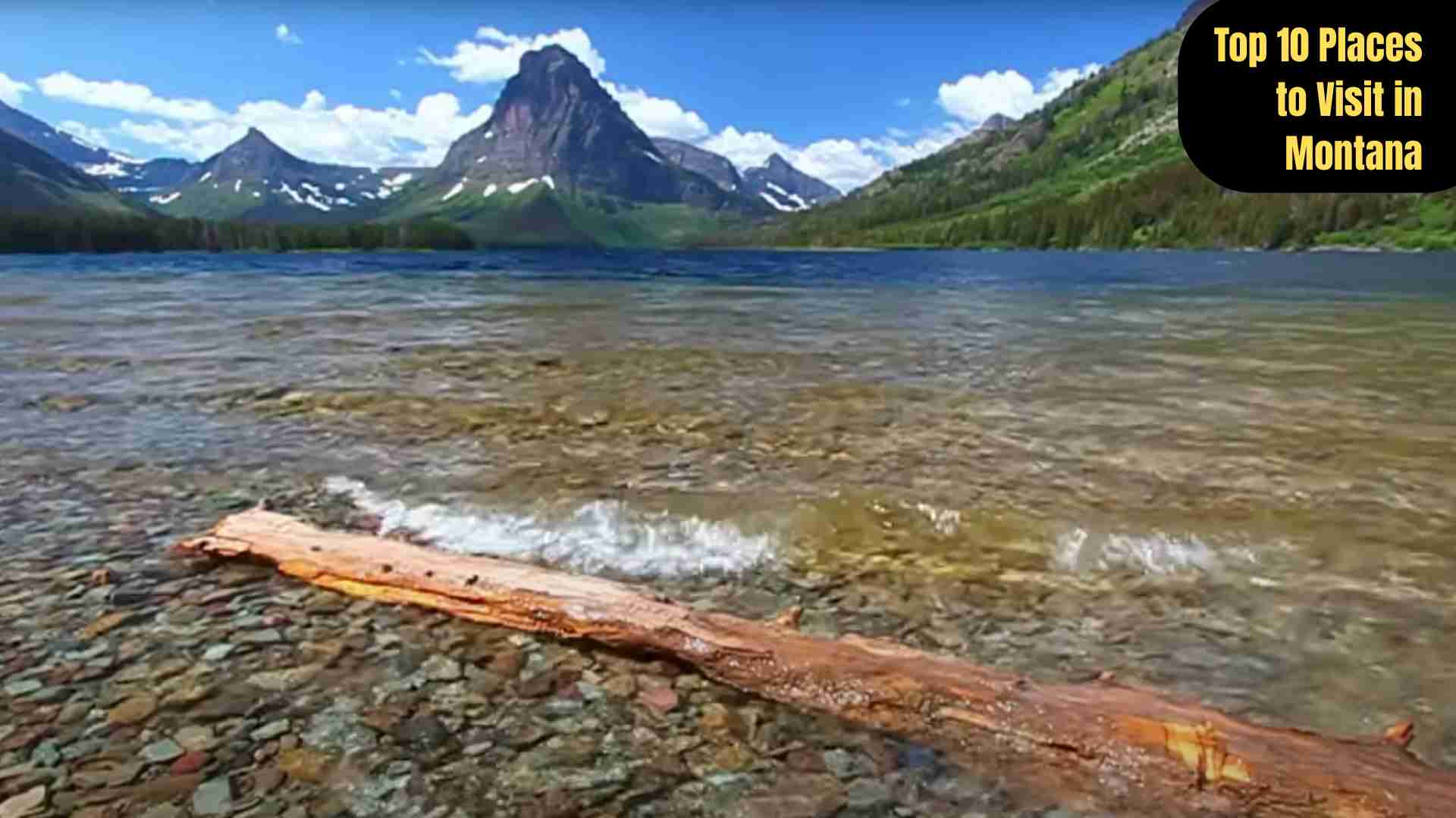 Scenic landscapes of Montana featuring towering mountains, crystal-clear lakes, charming small towns, and outdoor adventures like hiking, kayaking, and wildlife spotting. Highlights include Glacier National Park, Flathead Lake, Big Sky, and historic towns like Virginia City.