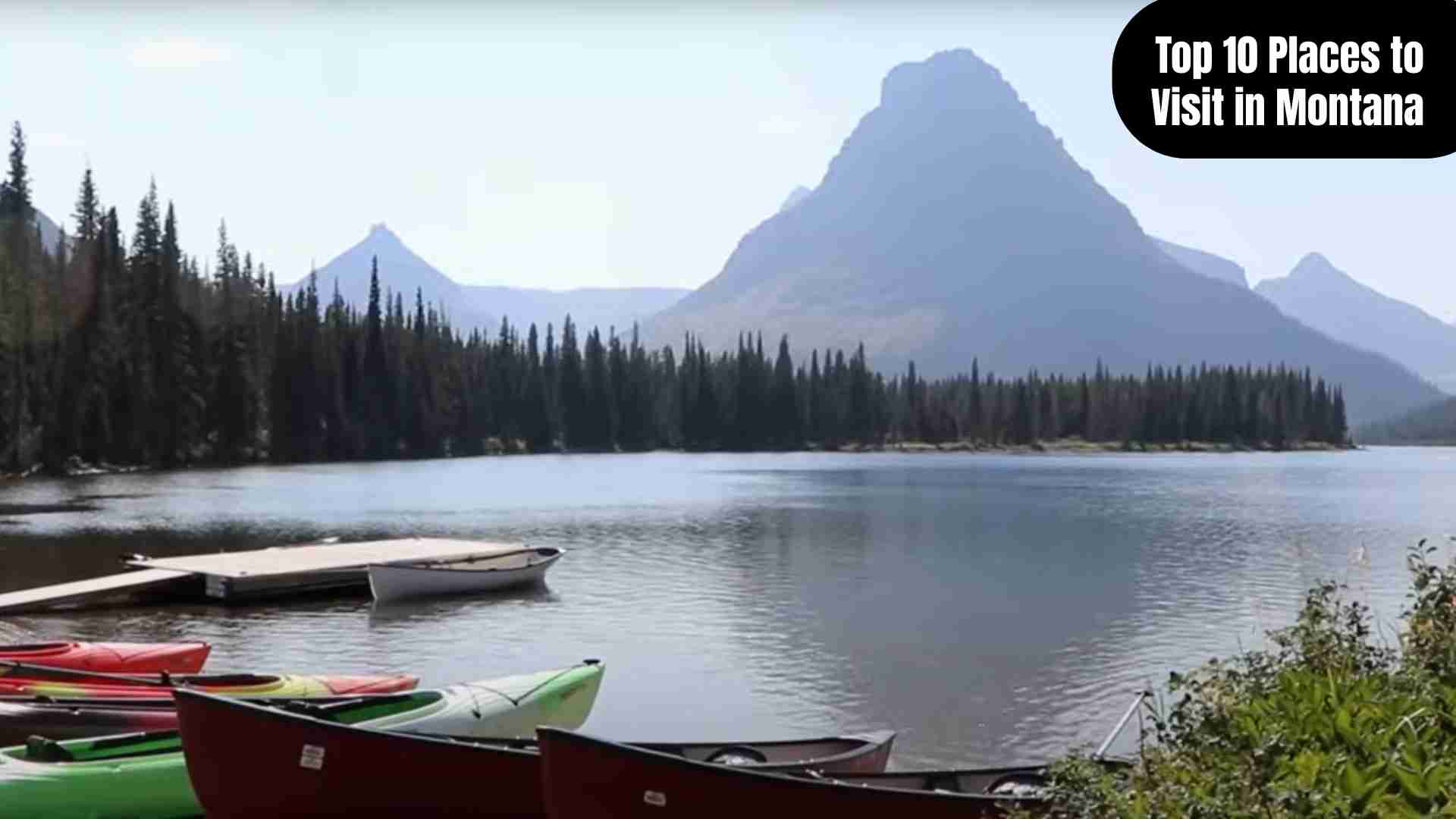 Scenic landscapes of Montana featuring Glacier National Park mountains, Yellowstone geysers, Big Sky vistas, Flathead Lake, and charming small towns.