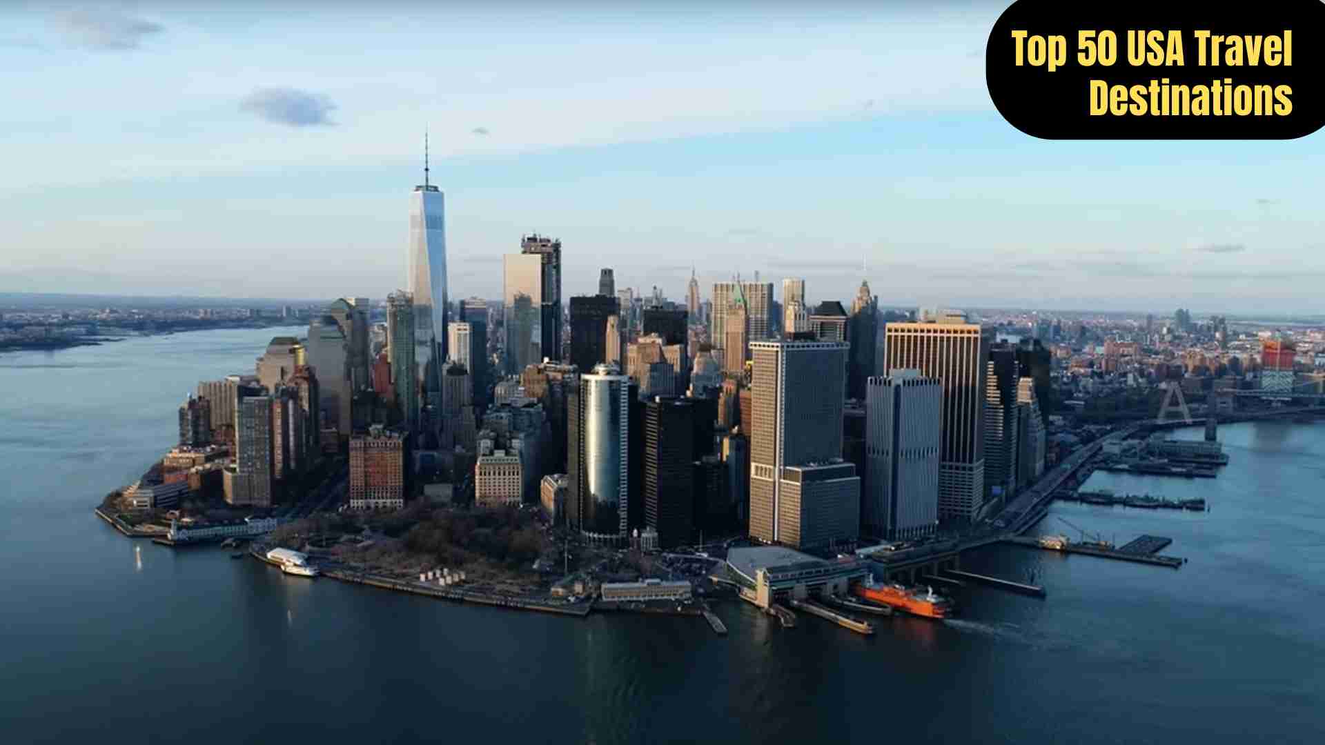 “Collage of the Top 50 USA travel destinations including cities, national parks, beaches, and scenic landscapes showcasing the diversity and beauty of America.”